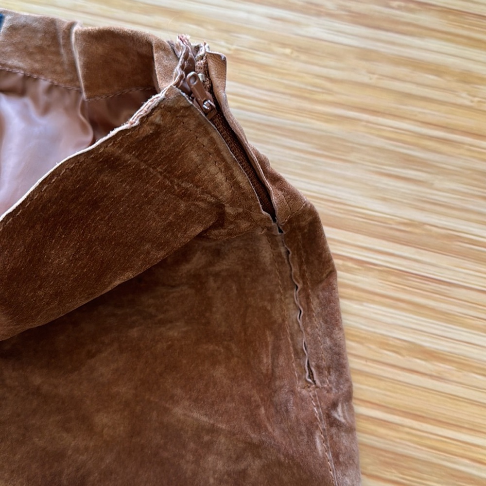100% LEATHER brown suede women’s size 8 brown fully-lined pants - Picture 6 of 8